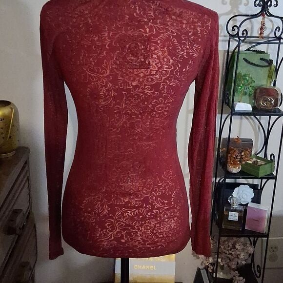 π«π«π«MUDDβY2k Red Lace Long Sleeve Sheer Top Medium - Picture 4 of 5